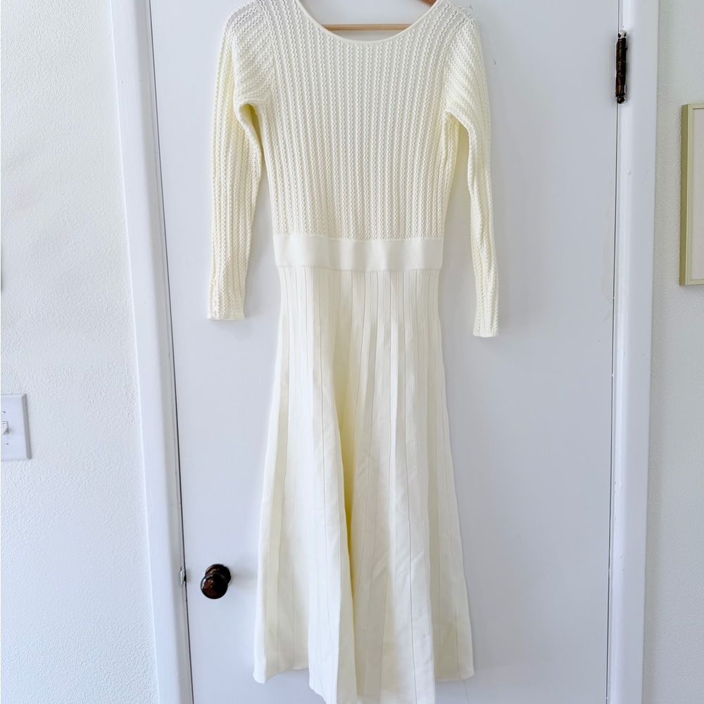 Sezane Cream Ribbed Midi Dress - Picture 2 of 11